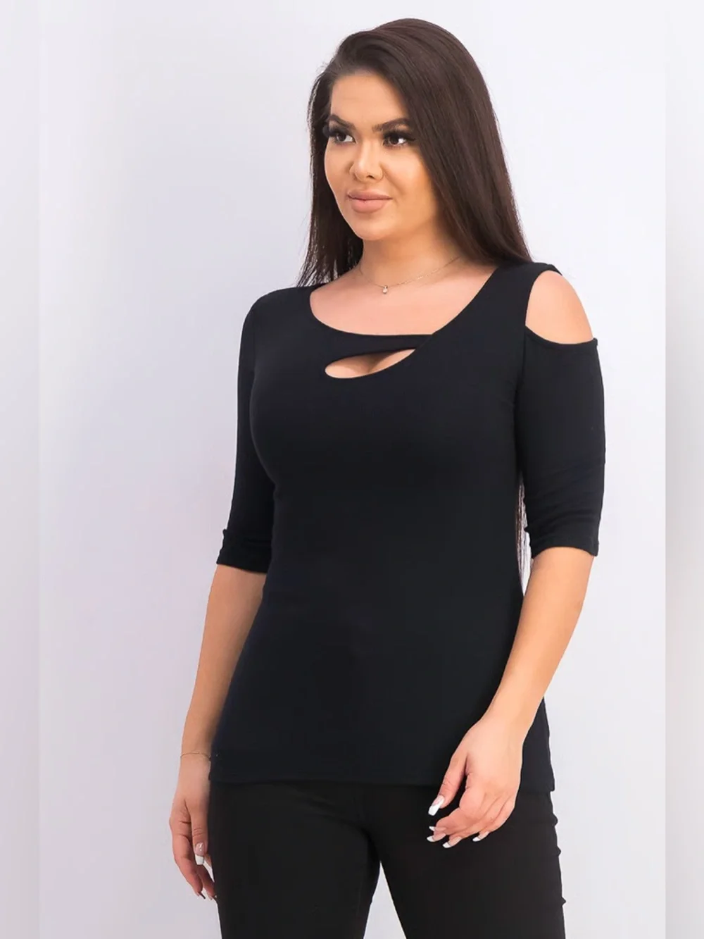 Goldray Asymmetrical Cold Shoulder Ribbed Top NWOT - Picture 6 of 6